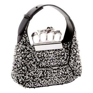 Alexander McQueen Crystal Jewelled Hobo Bag Black Skull Knuckle